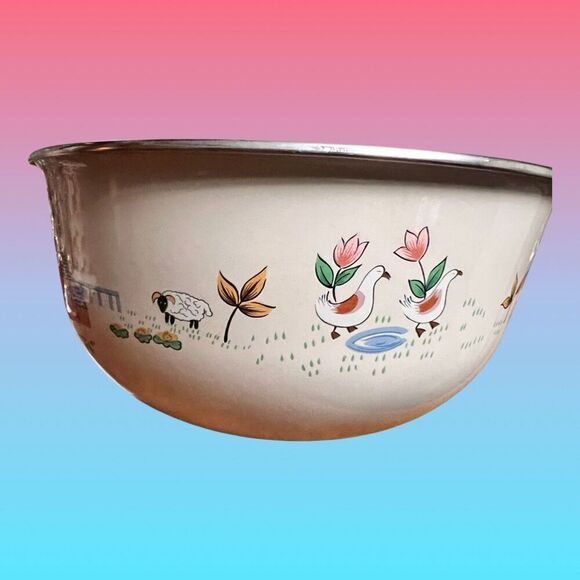 Vintage Set of 2 Metal International Heartland Enamel Nesting Bowls - Picture 3 of 8